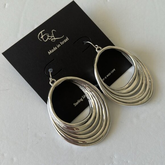 E&L Twist Sterling Silver Electroform Earrings Made in Israel 2 3/4 in long - Picture 4 of 15